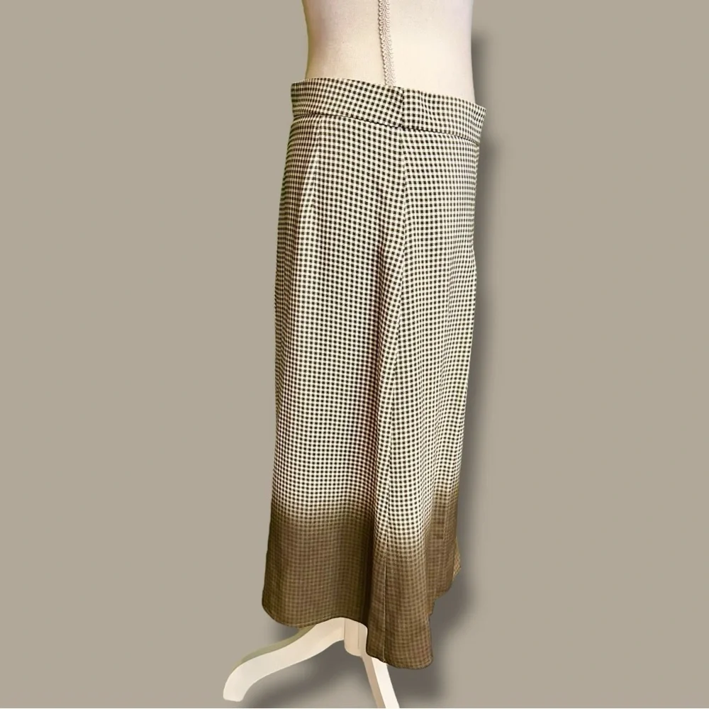 NWT Piazza Sempione Olive Green Checkered Plaid Dip-Dyed Pleated Skirt Size 44
